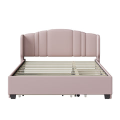 Platform Bed with Wingback Headboard, One Twin Trundle and 2 Drawers, Queen Size - Quirked Elegance