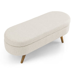 Ottoman Beige Oval With Storage, 43.5"x16"x16" - Quirked Elegance