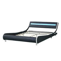 Faux Leather  Platform Bed Frame with LED lighting - Quirked Elegance