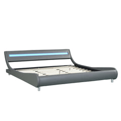 Faux Leather Platform Bed Frame with LED Lighting - Quirked Elegance