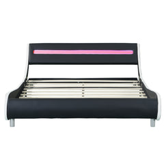Faux Leather  Platform Bed Frame with LED lighting - Quirked Elegance