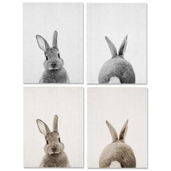 Black White Baby Animal Rabbit Tail Canvas Art Print and Poster Nursery Bunny Canvas Painting for Kids Room Nordic Wall Decor