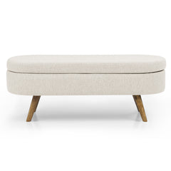 Ottoman Beige Oval With Storage, 43.5"x16"x16" - Quirked Elegance