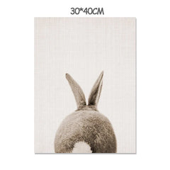Black White Baby Animal Rabbit Tail Canvas Art Print and Poster Nursery Bunny Canvas Painting for Kids Room Nordic Wall Decor