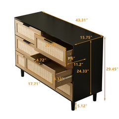6 drawers Rattan dresser Rattan Drawer, Bedroom,Living Room - Quirked Elegance