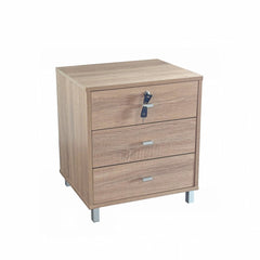 Modern Three Drawer Nightstand-  Natural Wood - Quirked Elegance