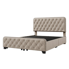 Button Tufted Head and Footboard Platform Bed Frame with Four Drawers - Quirked Elegance