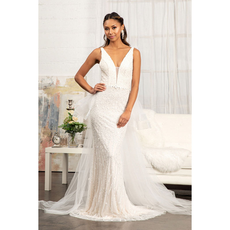 Elegant Mermaid Wedding Dress with 3D Floral Applique and Detached Mesh Layer - Quirked Elegance