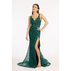 Mermaid Long Prom Dress Glitter Embellished Sheer Sides - Quirked Elegance