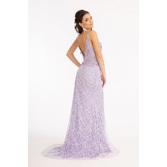 Mermaid Long Prom Dress Glitter Embellished Sheer Sides - Quirked Elegance