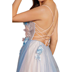 A-line Mesh Back Long Prom Dress - Quirked Elegance