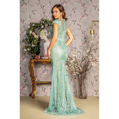 Neckline Mesh Mermaid Long Prom Dress - Quirked Elegance