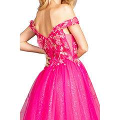 3D Flower Embroidery Sheer Bodice Mesh A-line Long Prom Dress - Quirked Elegance