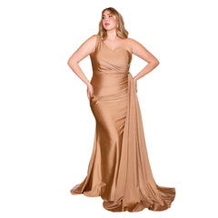 Fitted Stretch One Shoulder Satin Prom Dress (Curvy) - Quirked Elegance