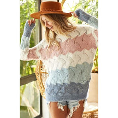 Women's Color Block Long Sleeve Sweater - Quirked Elegance
