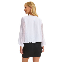 Women's Blouse with Sheer Long Sleeves - Quirked Elegance