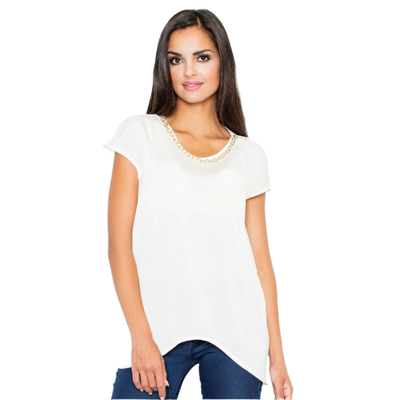 Modest Cap Sleeveless Women's Blouse with Chain Detail Around the Neckline - Quirked Elegance
