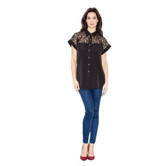 Elegant Women's Collared Short Sleeve Button-Down Blouse - Quirked Elegance