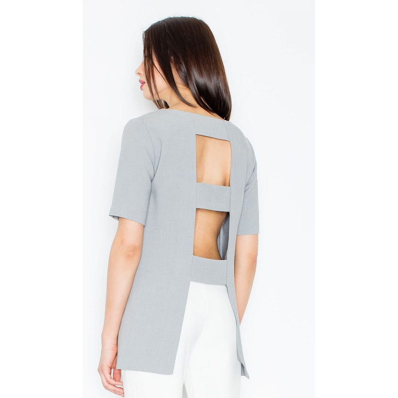Women's Blouse with Short Sleeves and an Open Back Design - Quirked Elegance