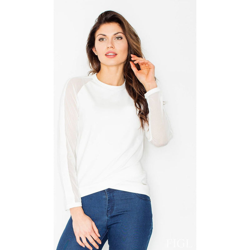 Women's Sheer Long Sleeves Blouse with Rounded Neck - Quirked Elegance