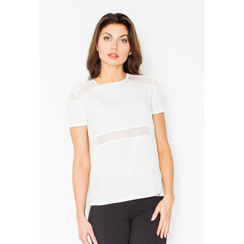 Short Sleeve Women's Blouse with Zipper Detail - Quirked Elegance