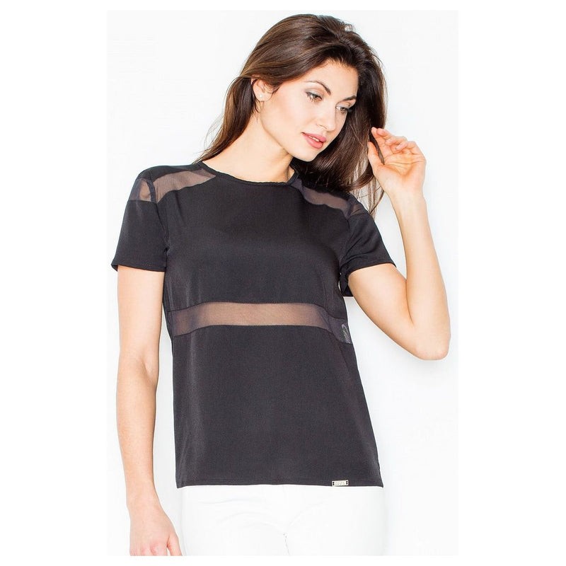 Short Sleeve Women's Blouse with Sheer Detail - Quirked Elegance