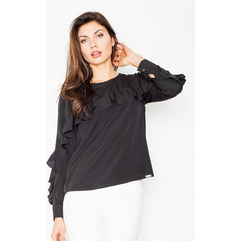 Modest Women's  Long Sleeve Blouse with Ruffle Detail - Quirked Elegance