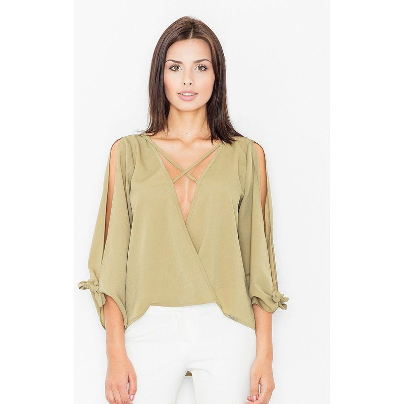 Open Long Sleeves Women's Airy Material with Tie Detail on Cuffs Blouse - Quirked Elegance
