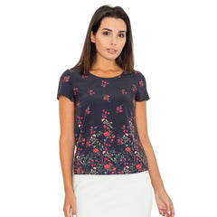 Modest Cap Sleeveless Women's Blouse with Flower Print - Quirked Elegance