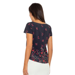 Modest Cap Sleeveless Women's Blouse with Flower Print - Quirked Elegance