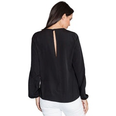 Feminine Long Sleeve Blouse for Women with Keyhole Back - Quirked Elegance