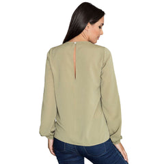 Feminine Long Sleeve Blouse for Women with Keyhole Back - Quirked Elegance