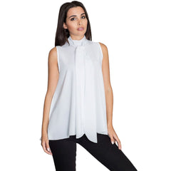 Elegant  Sleeveless Blouse for Women with Necktie Detail - Quirked Elegance