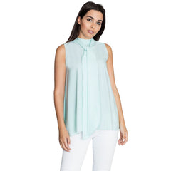 Elegant  Sleeveless Blouse for Women with Necktie Detail - Quirked Elegance