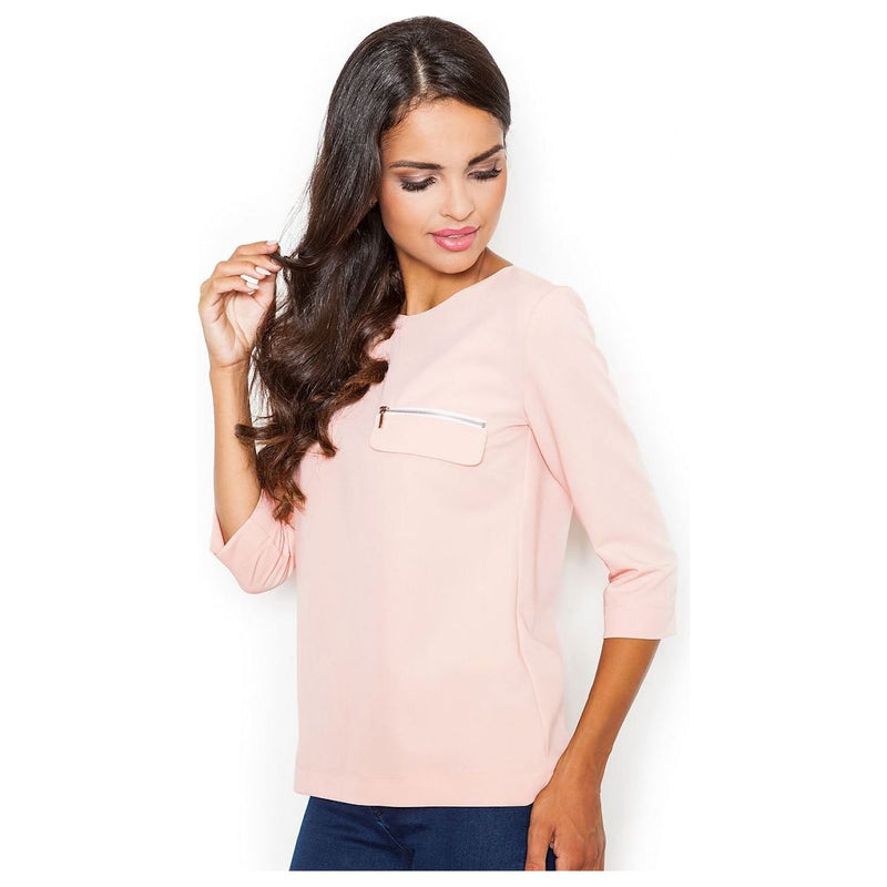 Modest Casual 3/4 Sleeve Blouse for Women with Faux Pocket Detail - Quirked Elegance