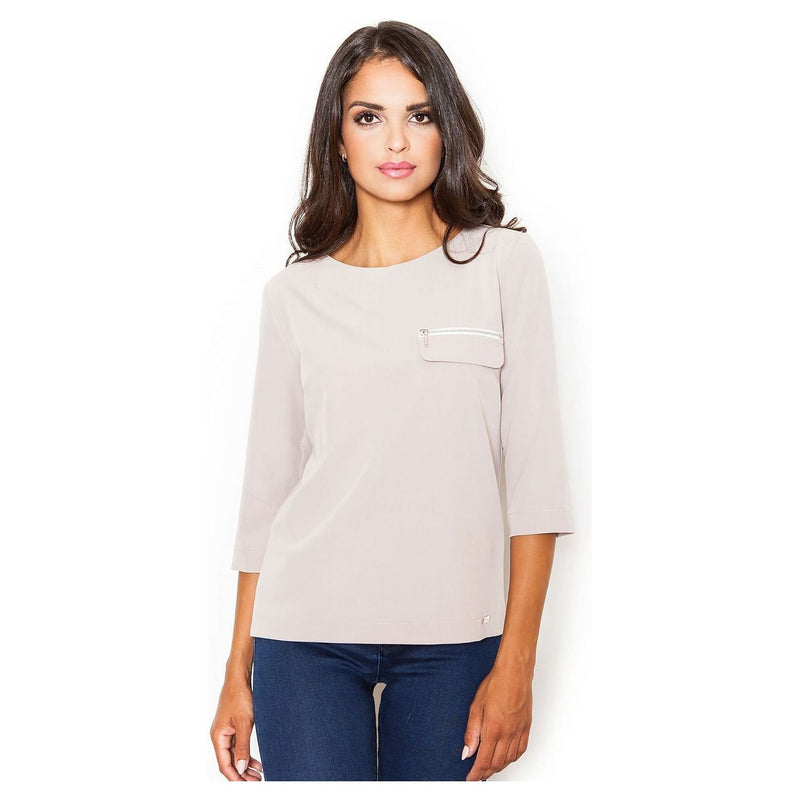 Modest Casual  3/4 Sleeve Blouse for Women with Faux Pocket Detail - Quirked Elegance