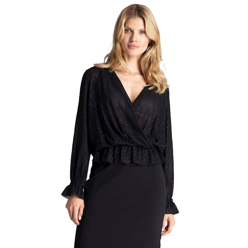 Sheer Feminine Long Sleeve Women's Blouse with Ruffled Accent on Neck and Sleeves - Quirked Elegance