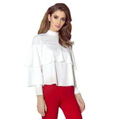 Feminine Frill Long Sleeve Women's Blouse with Keyhole Back Detail - Quirked Elegance