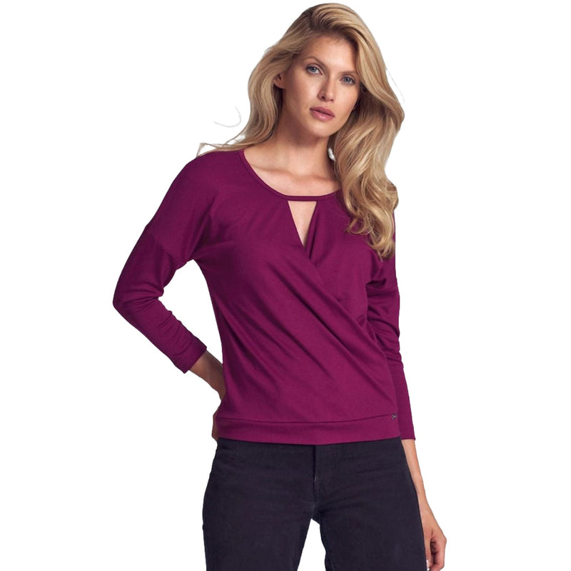 Women's 3/4 Sleeve Blouse with Keyhole-Like Detail - Quirked Elegance