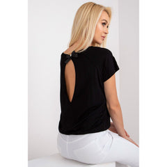 Open Back Casual Blouse with Short Sleeves for Women - Quirked Elegance