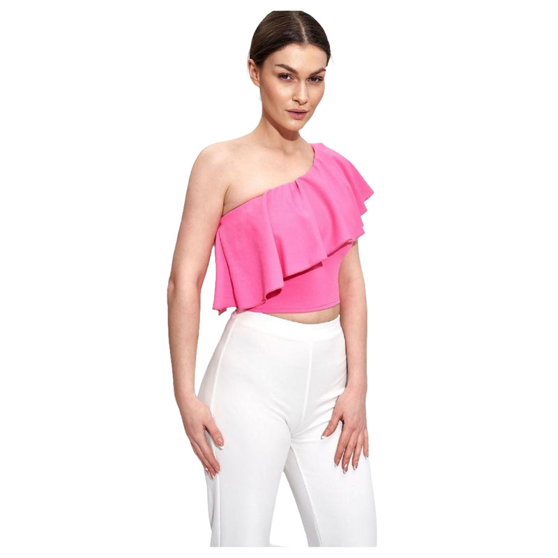 One Sleeve Women's Blouse with Frill Detail - Quirked Elegance