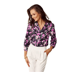 Elegant Women's Collared 3/4 Sleeve Button Down Blouse - Quirked Elegance