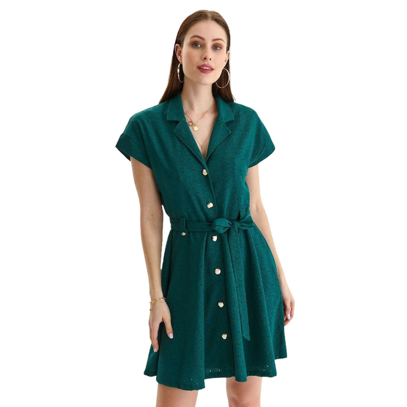 Women's Green Shirt Dress - Quirked Elegance