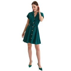 Women's Green Shirt Dress - Quirked Elegance