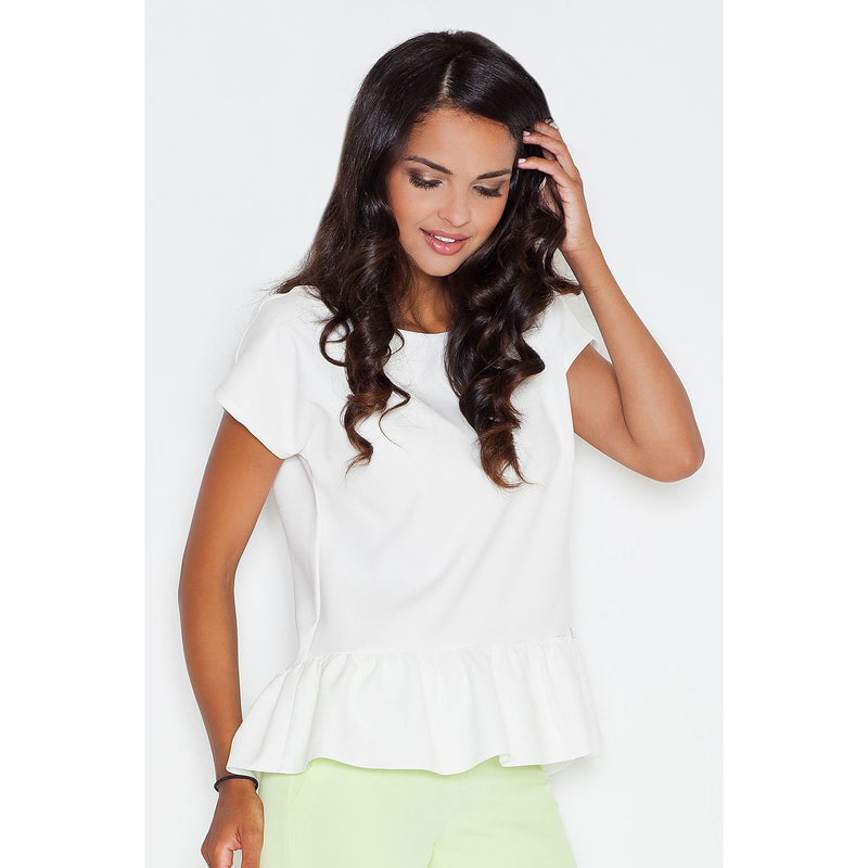 Short  Sleeve Women's Blouse with a Frill at Bottom - Quirked Elegance