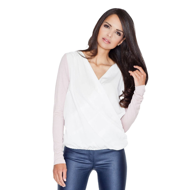Modest Women's Blouse featuring a Light Fabric and Crossed V-Neckline - Quirked Elegance