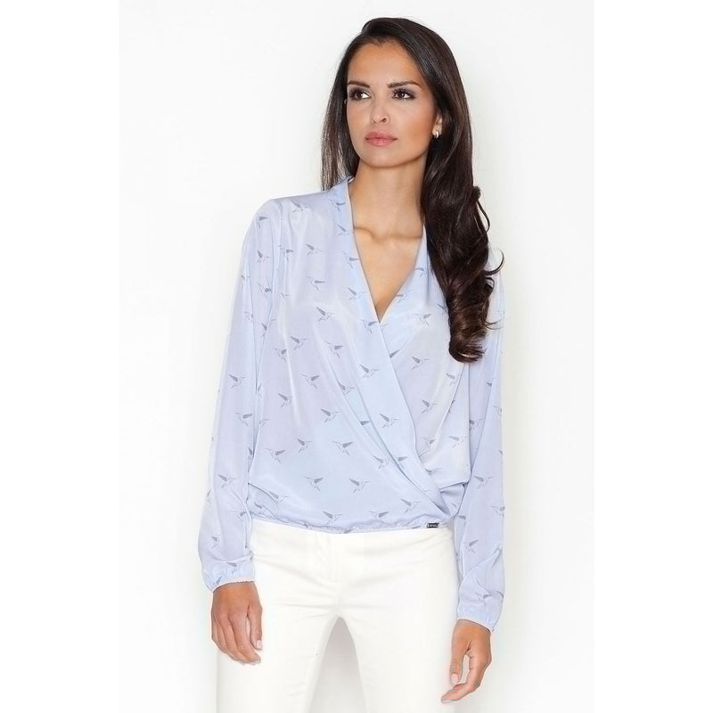 Modest Women's Blouse featuring a Light Fabric and Crossed V-Neckline - Quirked Elegance