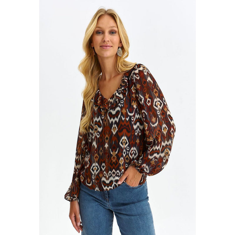 Women's Brown Blouse with Long Sleeves - Quirked Elegance