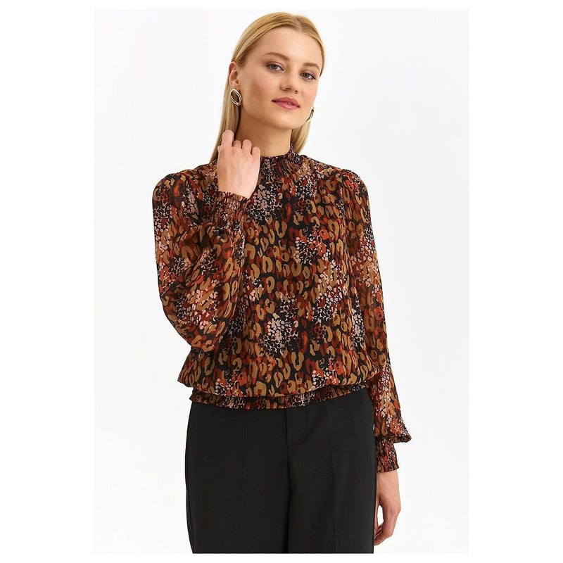 Women's High Collar Blouse with Keyhole in Back - Quirked Elegance
