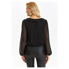 Women's Blouse with Sheer Buffeted Long Sleeves - Quirked Elegance